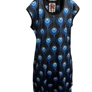 Lesley Evers Dress Geo Blue Print NWOT